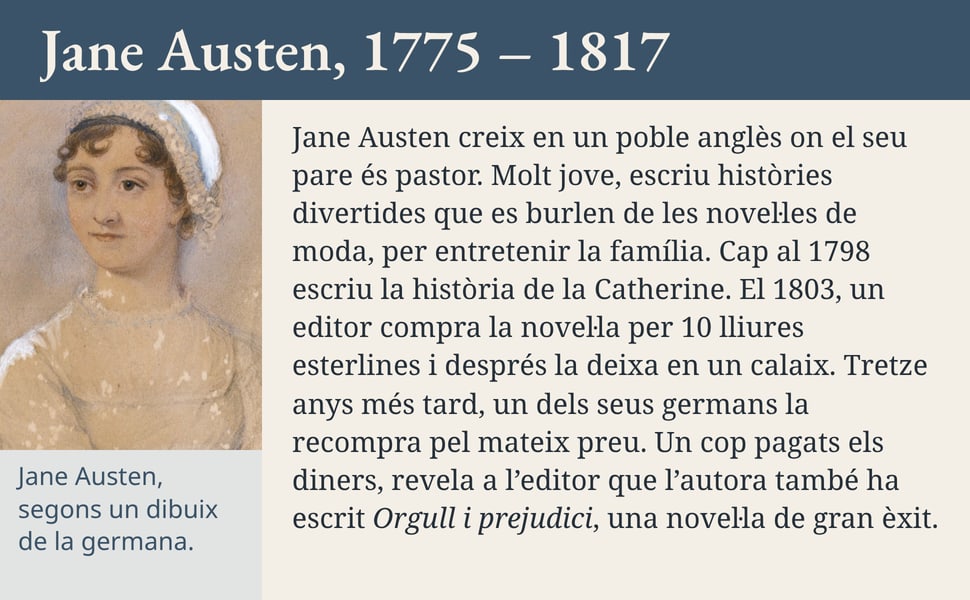 Jane Austen, 1775 – 1817. Jane Austen creix en un poble anglès on el seu pare és pastor. Molt jove, escriu històries divertides que es burlen de les novel·les de moda, per entretenir la família. Cap al 1798 escriu la…