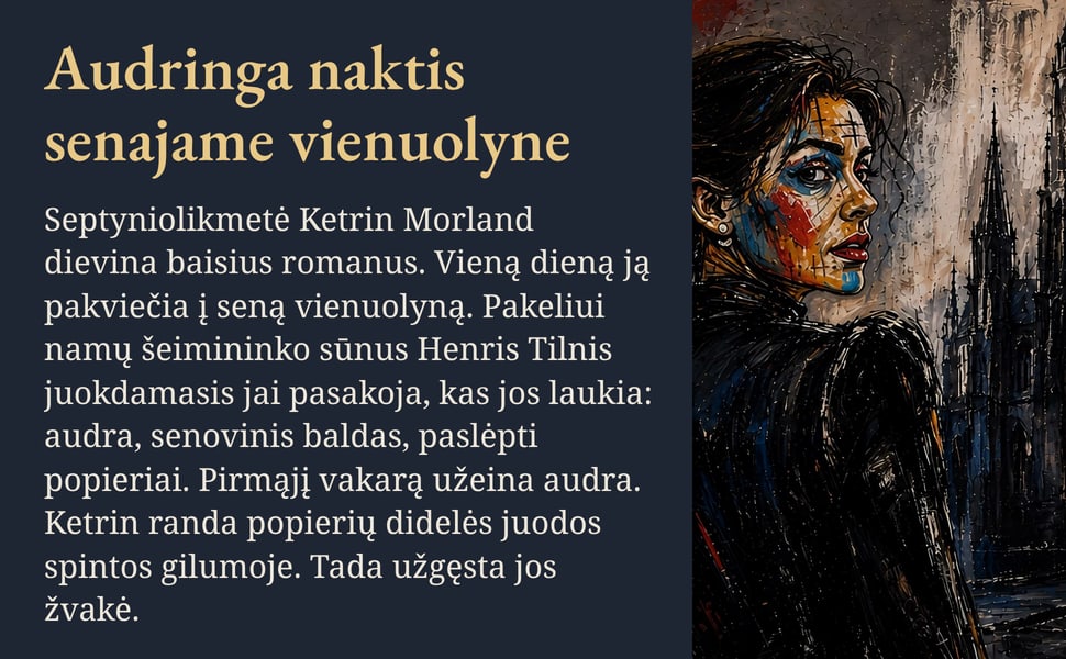 Audringa naktis senajame vienuolyne. Septyniolikmetė Ketrin Morland dievina baisius romanus. Vieną dieną ją pakviečia į seną vienuolyną. Pakeliui namų šeimininko sūnus Henris Tilnis juokdamasis jai pasakoja, kas jos…