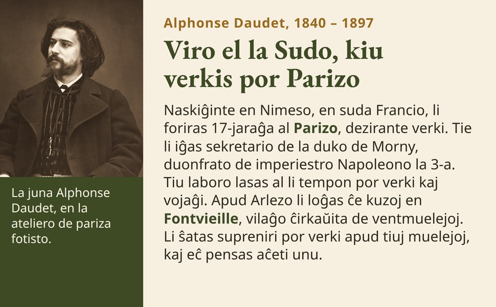 Viro el la Sudo, kiu verkis por Parizo. Naskiĝinte en Nimeso, en suda Francio, li foriras 17-jaraĝa al Parizo, dezirante verki. Tie li iĝas sekretario de la duko de Morny, duonfrato de imperiestro Napoleono la 3-a. Tiu…