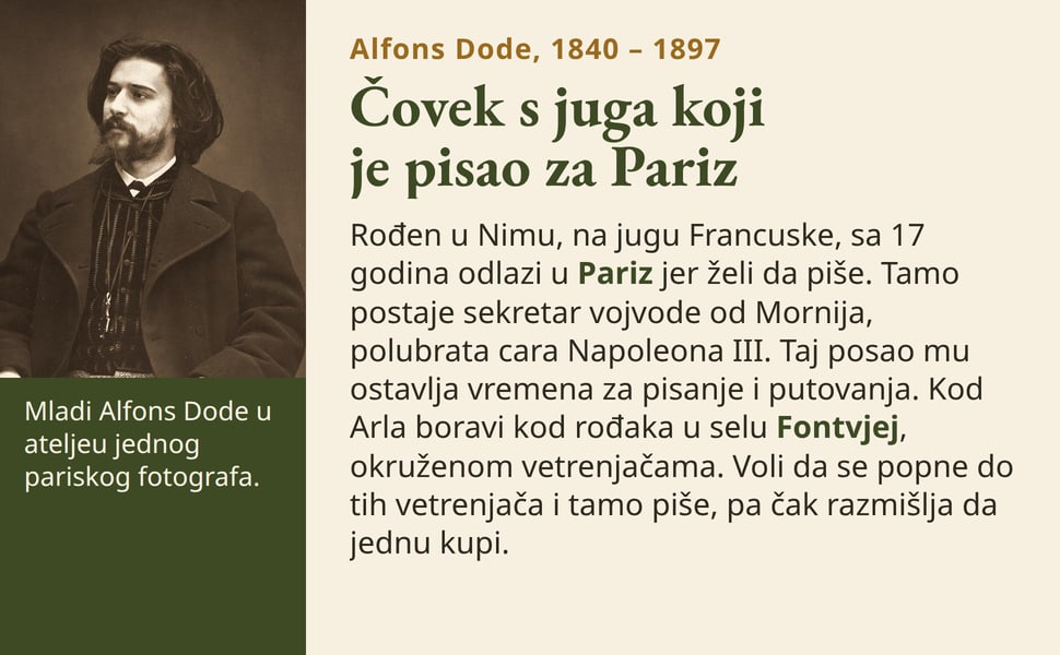 Čovek s juga koji je pisao za Pariz. Rođen u Nimu, na jugu Francuske, sa 17 godina odlazi u Pariz jer želi da piše. Tamo postaje sekretar vojvode od Mornija, polubrata cara Napoleona III. Taj posao mu ostavlja vremena…