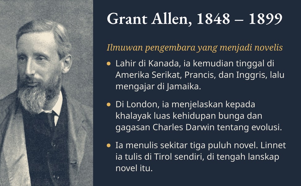 Grant Allen, 1848 – 1899. Lahir di Kanada, ia kemudian tinggal di Amerika Serikat, Prancis, dan Inggris, lalu mengajar di Jamaika.