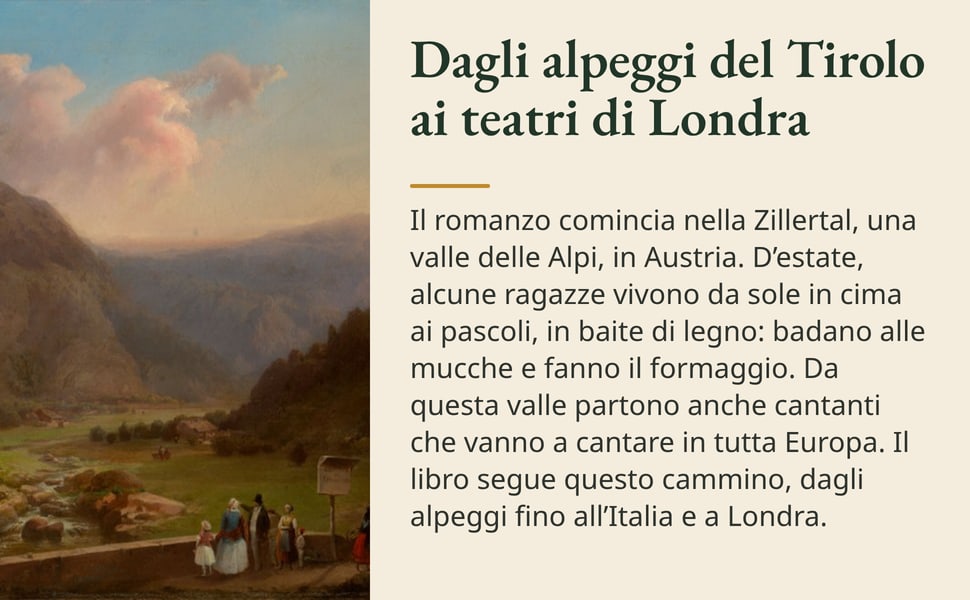 Dagli alpeggi del Tirolo ai teatri di Londra. Il romanzo comincia nella Zillertal, una valle delle Alpi, in Austria. D’estate, alcune ragazze vivono da sole in cima ai pascoli, in baite di legno: badano alle mucche e…