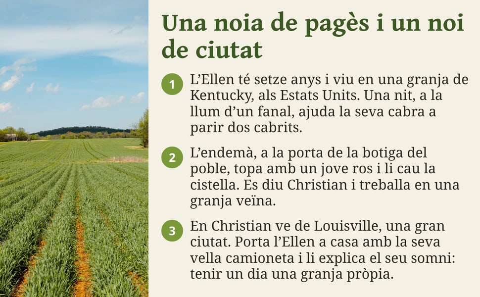 Una noia de pagès i un noi de ciutat. L’Ellen té setze anys i viu en una granja de Kentucky, als Estats Units. Una nit, a la llum d’un fanal, ajuda la seva cabra a parir dos cabrits.