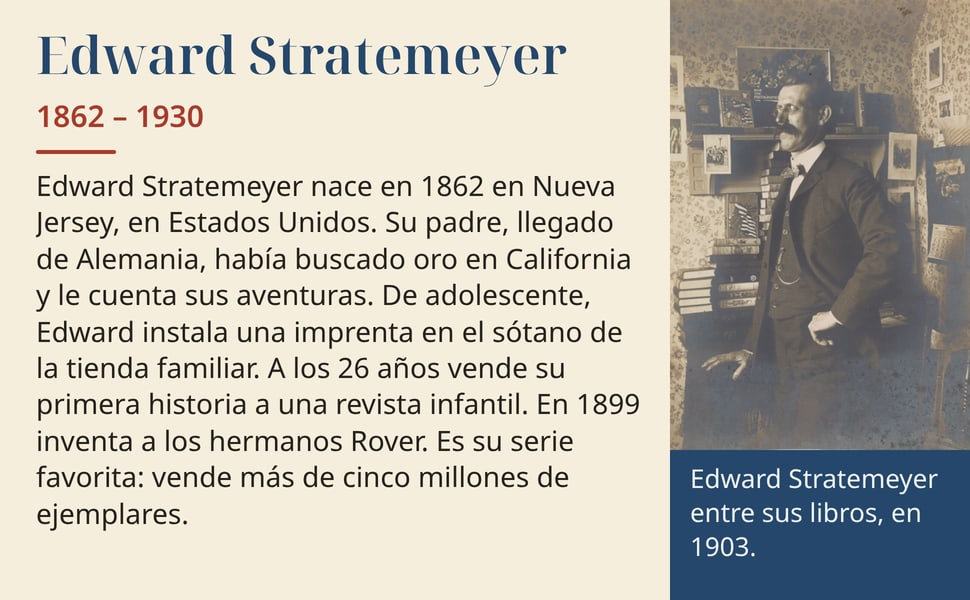 Edward Stratemeyer. Edward Stratemeyer nace en 1862 en Nueva Jersey, en Estados Unidos. Su padre, llegado de Alemania, había buscado oro en California y le cuenta sus aventuras. De adolescente, Edward instala una…