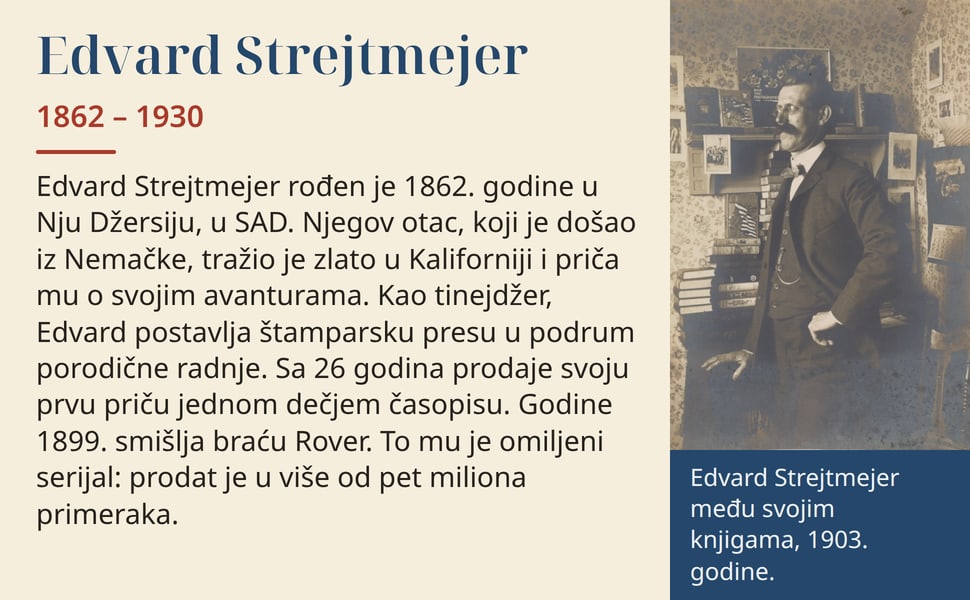 Edvard Strejtmejer. Edvard Strejtmejer rođen je 1862. godine u Nju Džersiju, u SAD. Njegov otac, koji je došao iz Nemačke, tražio je zlato u Kaliforniji i priča mu o svojim avanturama. Kao tinejdžer, Edvard postavlja…