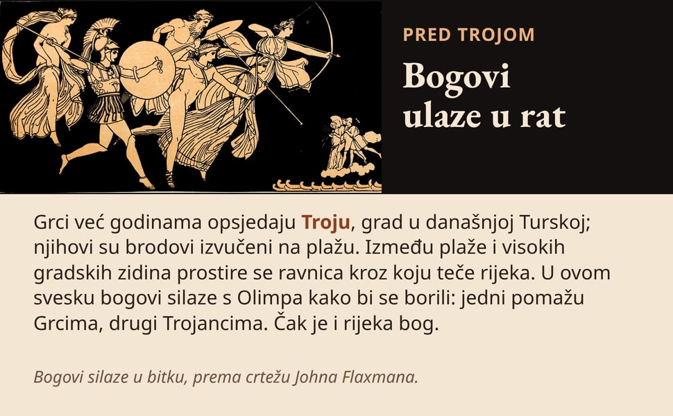 Bogovi ulaze u rat. Grci već godinama opsjedaju Troju, grad u današnjoj Turskoj; njihovi su brodovi izvučeni na plažu. Između plaže i visokih gradskih zidina prostire se ravnica kroz koju teče rijeka. U ovom svesku…