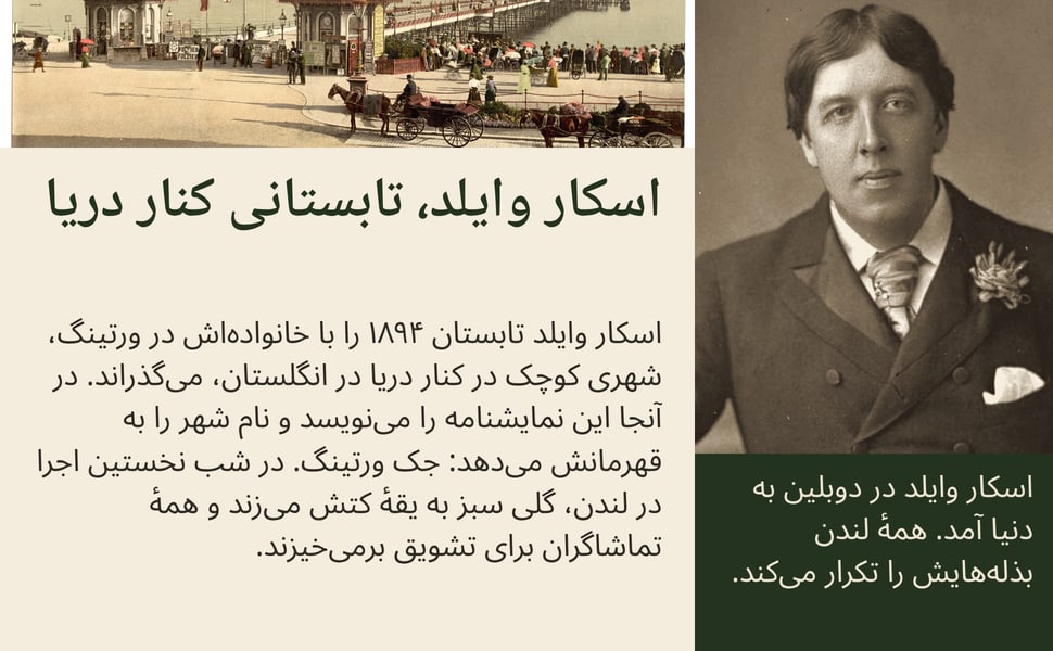 اسکار وایلد، تابستانی کنار دریا. اسکار وایلد تابستان ۱۸۹۴ را با خانوادهاش در ورتینگ، شهری کوچک در کنار دریا در انگلستان، میگذراند. در آنجا این نمایشنامه را مینویسد و نام شهر را به قهرمانش میدهد: جک ورتینگ. در شب…