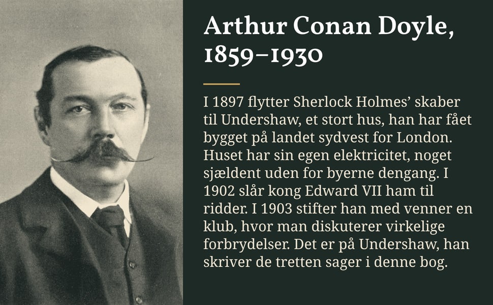 Arthur Conan Doyle, 1859–1930. I 1897 flytter Sherlock Holmes’ skaber til Undershaw, et stort hus, han har fået bygget på landet sydvest for London. Huset har sin egen elektricitet, noget sjældent uden for byerne…