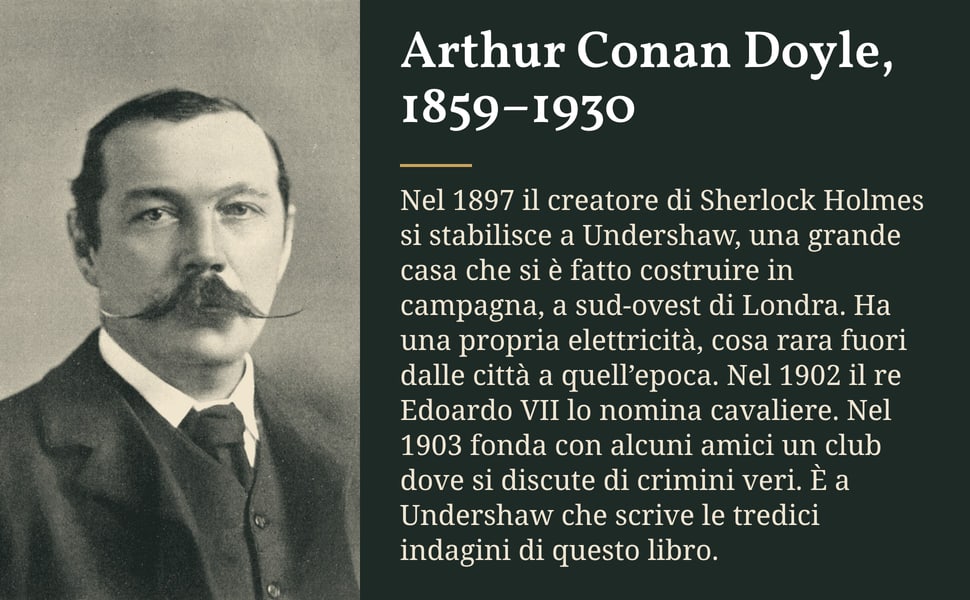 Arthur Conan Doyle, 1859–1930. Nel 1897 il creatore di Sherlock Holmes si stabilisce a Undershaw, una grande casa che si è fatto costruire in campagna, a sud-ovest di Londra. Ha una propria elettricità, cosa rara fuori…