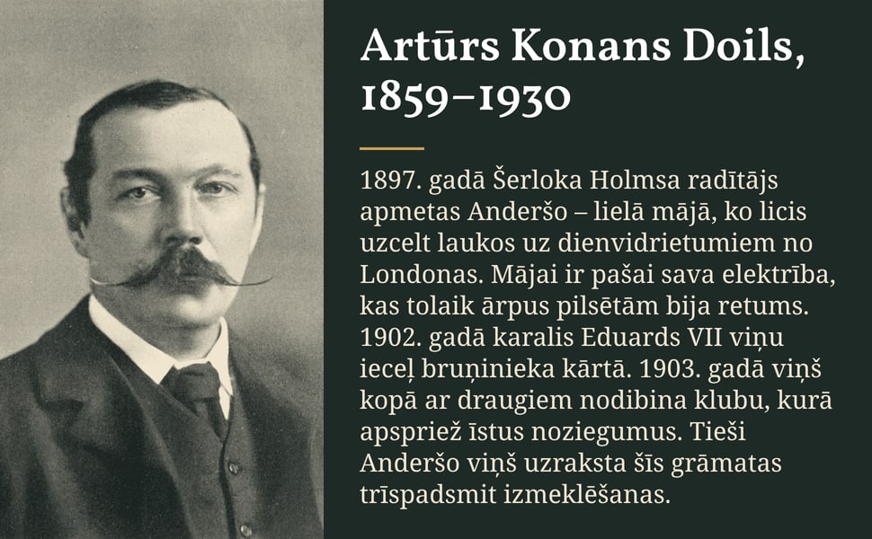 Artūrs Konans Doils, 1859–1930. 1897. gadā Šerloka Holmsa radītājs apmetas Anderšo – lielā mājā, ko licis uzcelt laukos uz dienvidrietumiem no Londonas. Mājai ir pašai sava elektrība, kas tolaik ārpus pilsētām bija…