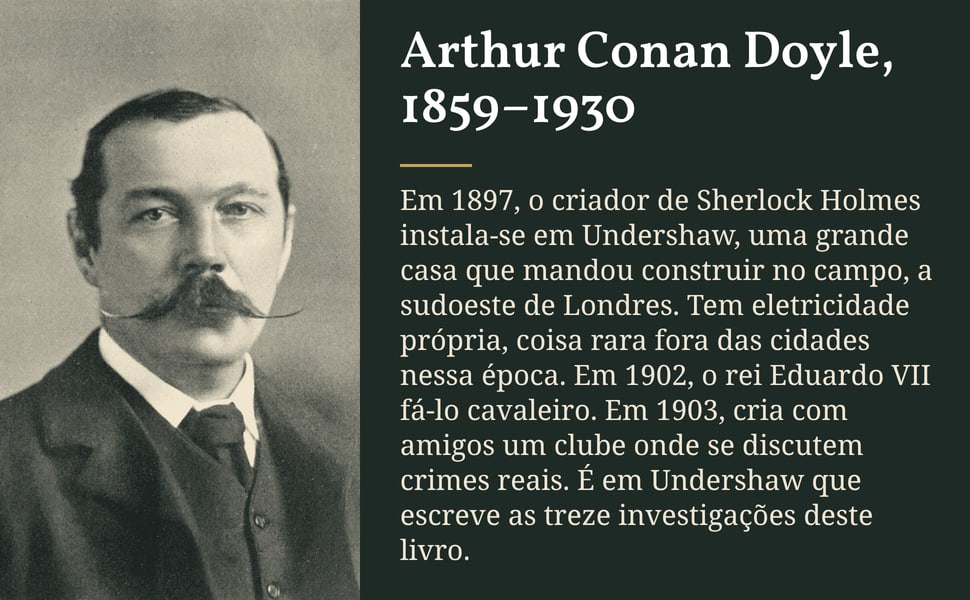 Arthur Conan Doyle, 1859–1930. Em 1897, o criador de Sherlock Holmes instala-se em Undershaw, uma grande casa que mandou construir no campo, a sudoeste de Londres. Tem eletricidade própria, coisa rara fora das cidades…