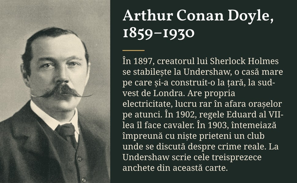 Arthur Conan Doyle, 1859–1930. În 1897, creatorul lui Sherlock Holmes se stabilește la Undershaw, o casă mare pe care și-a construit-o la țară, la sud-vest de Londra. Are propria electricitate, lucru rar în afara…