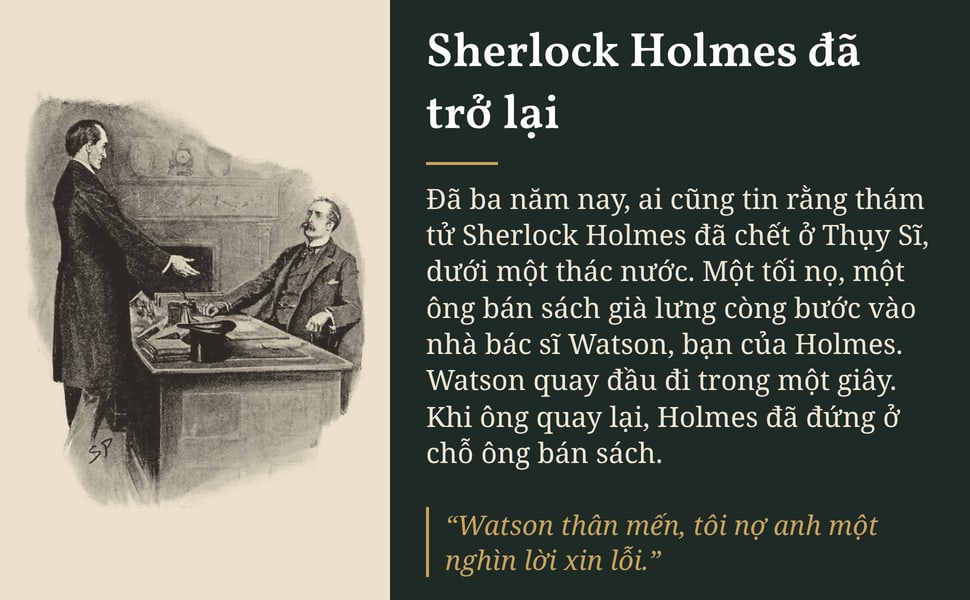 Sherlock Holmes đã trở lại. Đã ba năm nay, ai cũng tin rằng thám tử Sherlock Holmes đã chết ở Thụy Sĩ, dưới một thác nước. Một tối nọ, một ông bán sách già lưng còng bước vào nhà bác sĩ Watson, bạn của Holmes. Watson…