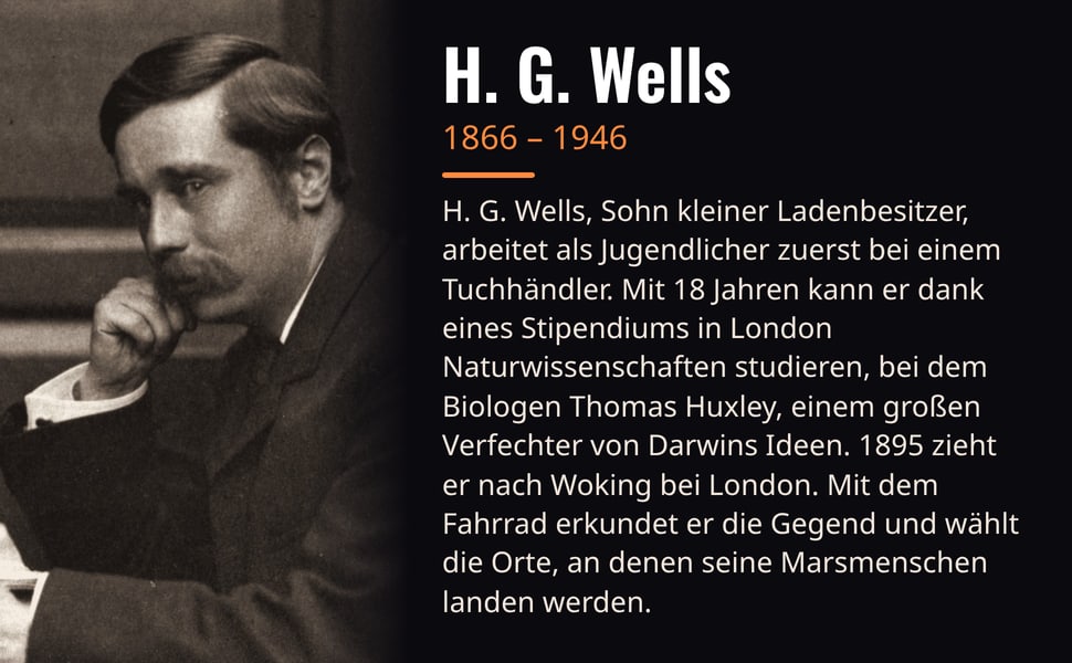 H. G. Wells. H. G. Wells, Sohn kleiner Ladenbesitzer, arbeitet als Jugendlicher zuerst bei einem Tuchhändler. Mit 18 Jahren kann er dank eines Stipendiums in London Naturwissenschaften studieren, bei dem Biologen…