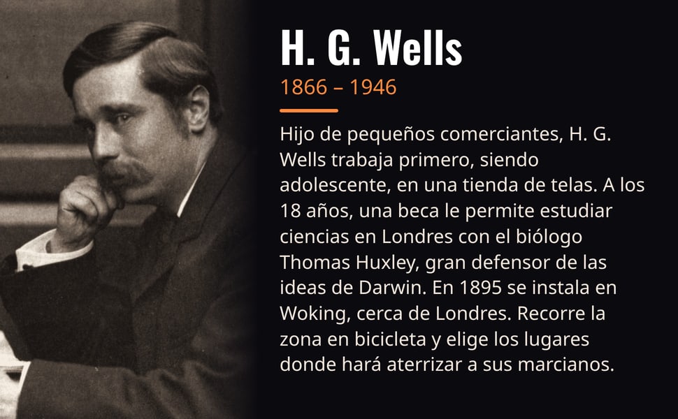 H. G. Wells. Hijo de pequeños comerciantes, H. G. Wells trabaja primero, siendo adolescente, en una tienda de telas. A los 18 años, una beca le permite estudiar ciencias en Londres con el biólogo Thomas Huxley, gran…