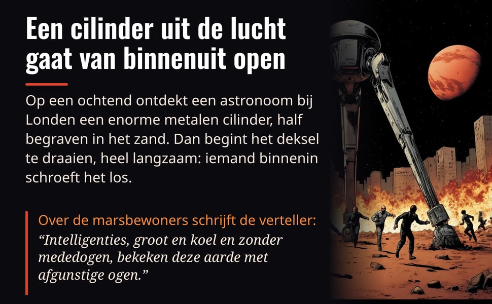 Een cilinder uit de lucht gaat van binnenuit open. Op een ochtend ontdekt een astronoom bij Londen een enorme metalen cilinder, half begraven in het zand. Dan begint het deksel te draaien, heel langzaam: iemand…