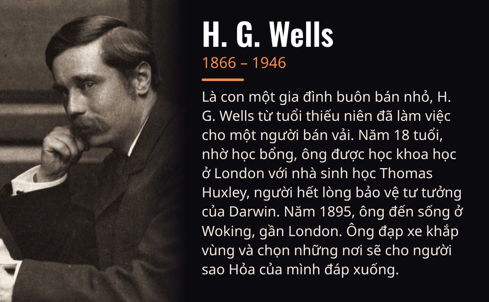 H. G. Wells. Là con một gia đình buôn bán nhỏ, H. G. Wells từ tuổi thiếu niên đã làm việc cho một người bán vải. Năm 18 tuổi, nhờ học bổng, ông được học khoa học ở London với nhà sinh học Thomas Huxley, người hết lòng…
