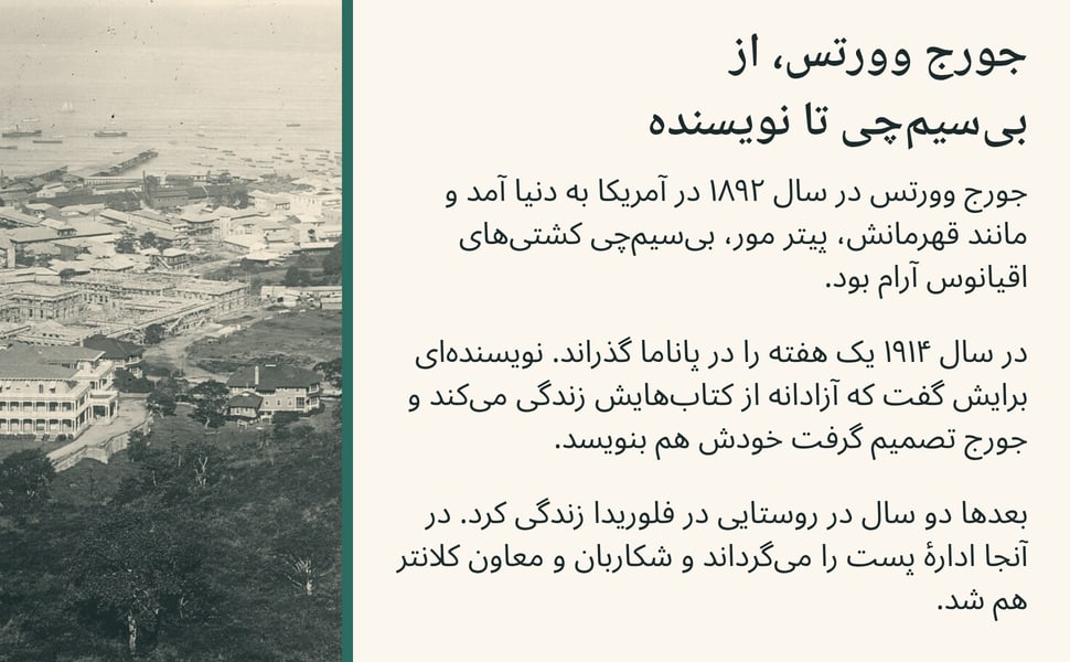 جورج وورتس، از بیسیمچی تا نویسنده. جورج وورتس در سال ۱۸۹۲ در آمریکا به دنیا آمد و مانند قهرمانش، پیتر مور، بیسیمچی کشتیهای اقیانوس آرام بود.