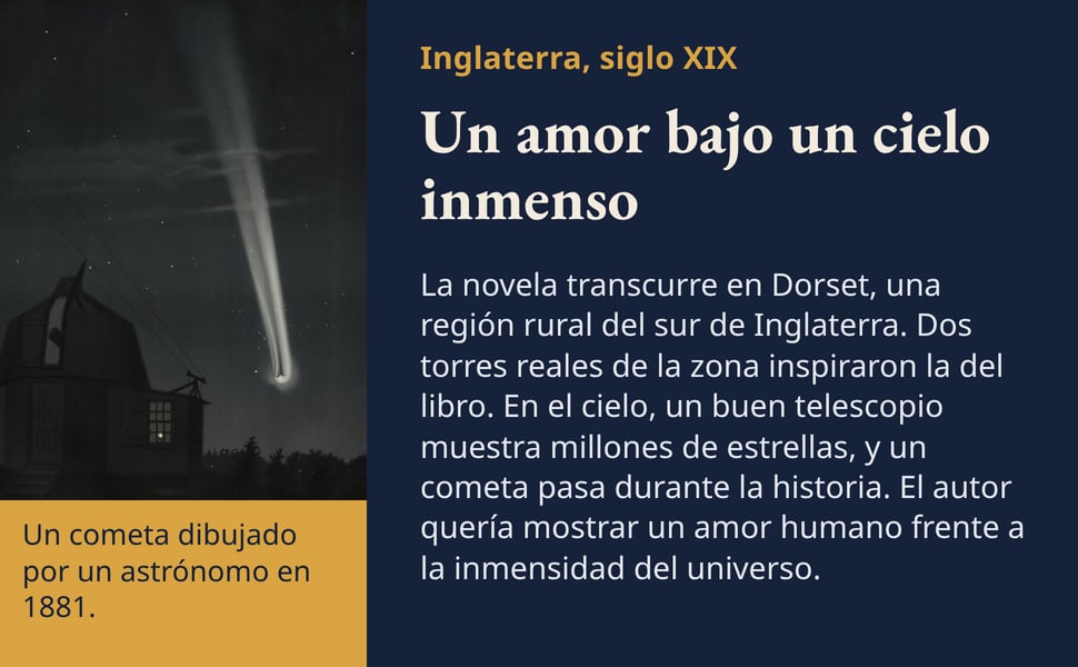 Un amor bajo un cielo inmenso. La novela transcurre en Dorset, una región rural del sur de Inglaterra. Dos torres reales de la zona inspiraron la del libro. En el cielo, un buen telescopio muestra millones de…