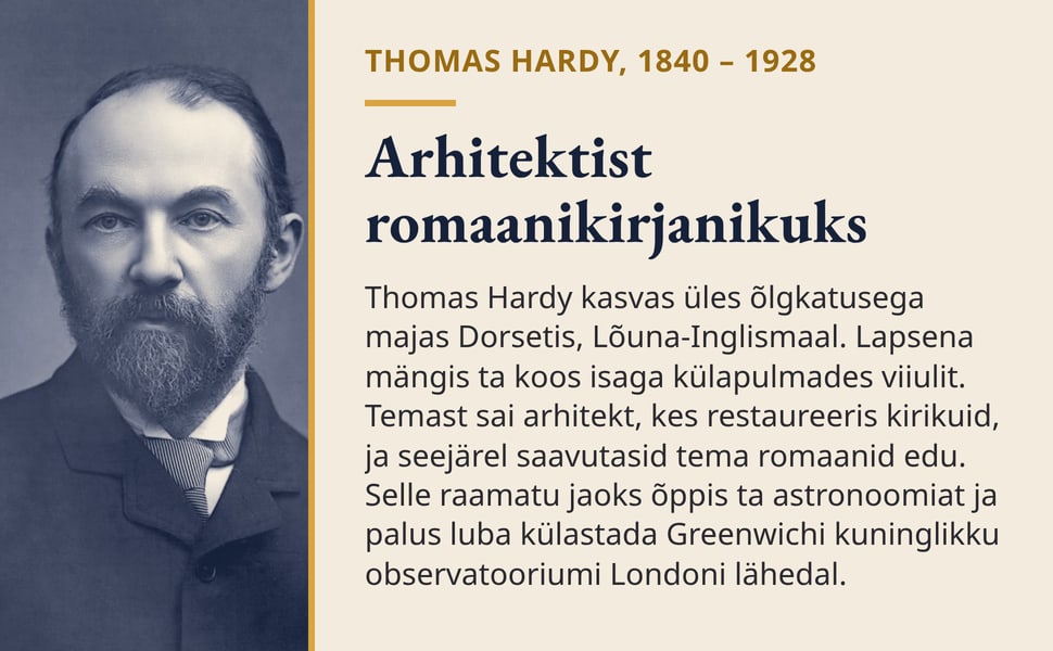 Arhitektist romaanikirjanikuks. Thomas Hardy kasvas üles õlgkatusega majas Dorsetis, Lõuna-Inglismaal. Lapsena mängis ta koos isaga külapulmades viiulit. Temast sai arhitekt, kes restaureeris kirikuid, ja seejärel…