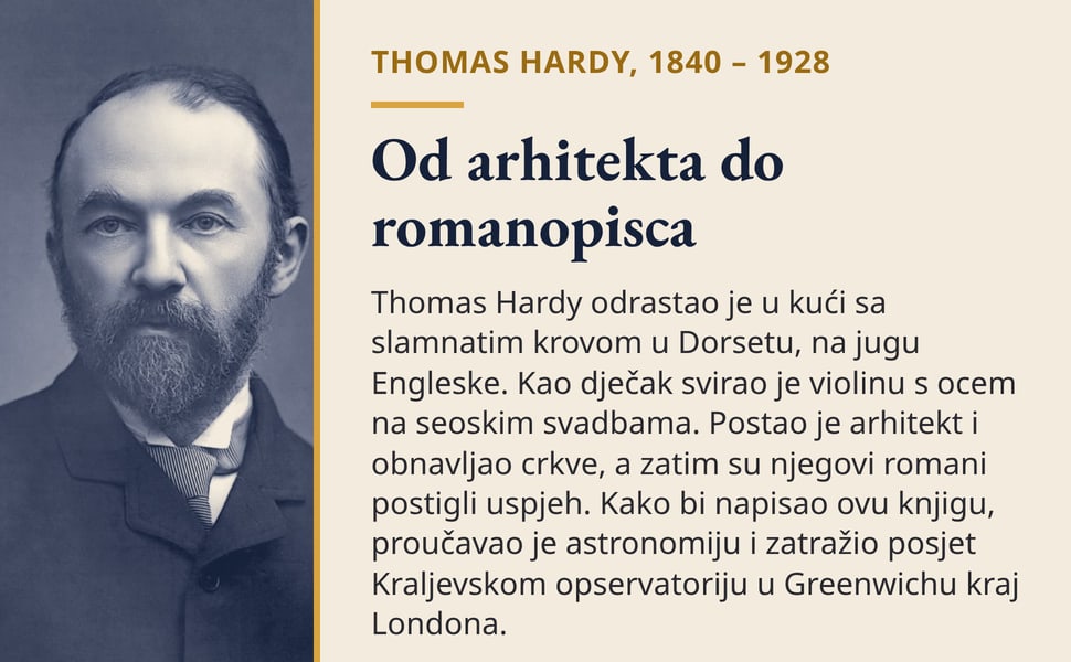 Od arhitekta do romanopisca. Thomas Hardy odrastao je u kući sa slamnatim krovom u Dorsetu, na jugu Engleske. Kao dječak svirao je violinu s ocem na seoskim svadbama. Postao je arhitekt i obnavljao crkve, a zatim su…