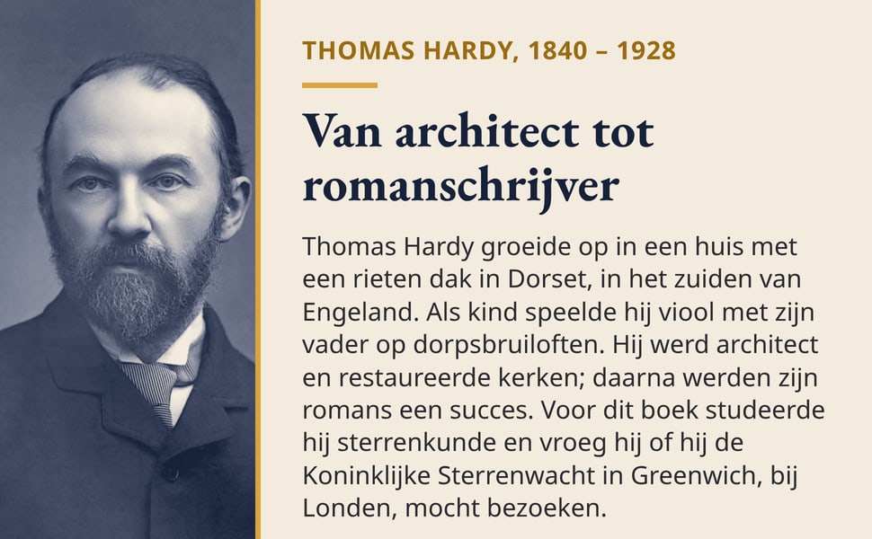 Van architect tot romanschrijver. Thomas Hardy groeide op in een huis met een rieten dak in Dorset, in het zuiden van Engeland. Als kind speelde hij viool met zijn vader op dorpsbruiloften. Hij werd architect en…