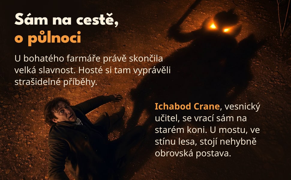 Sám na cestě, o půlnoci. U bohatého farmáře právě skončila velká slavnost. Hosté si tam vyprávěli strašidelné příběhy.