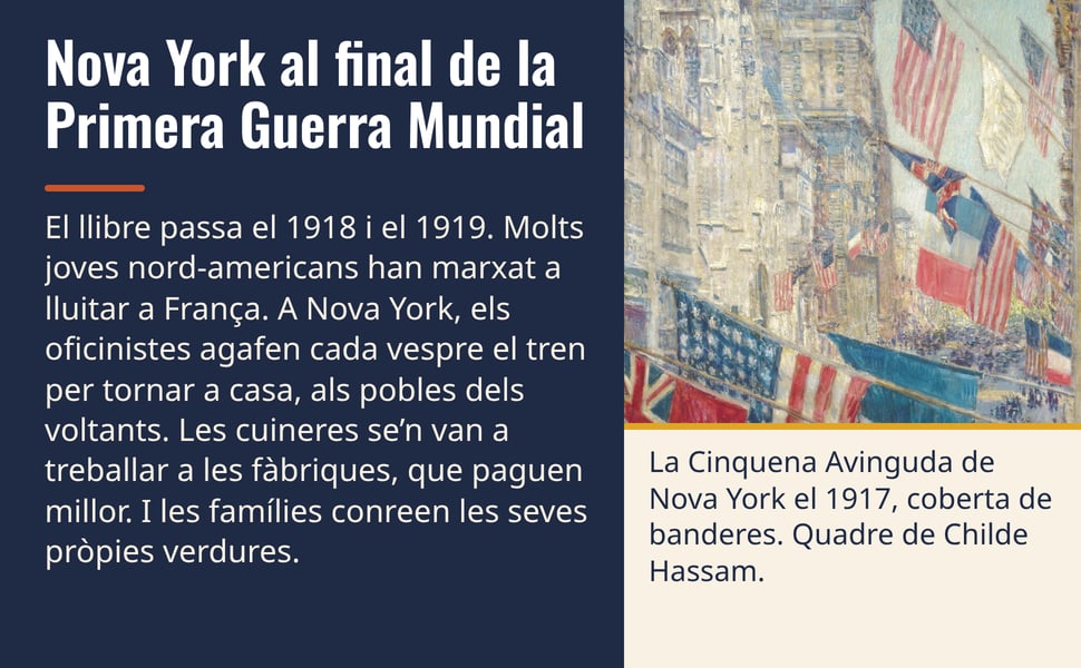 Nova York al final de la Primera Guerra Mundial. El llibre passa el 1918 i el 1919. Molts joves nord-americans han marxat a lluitar a França. A Nova York, els oficinistes agafen cada vespre el tren per tornar a casa…