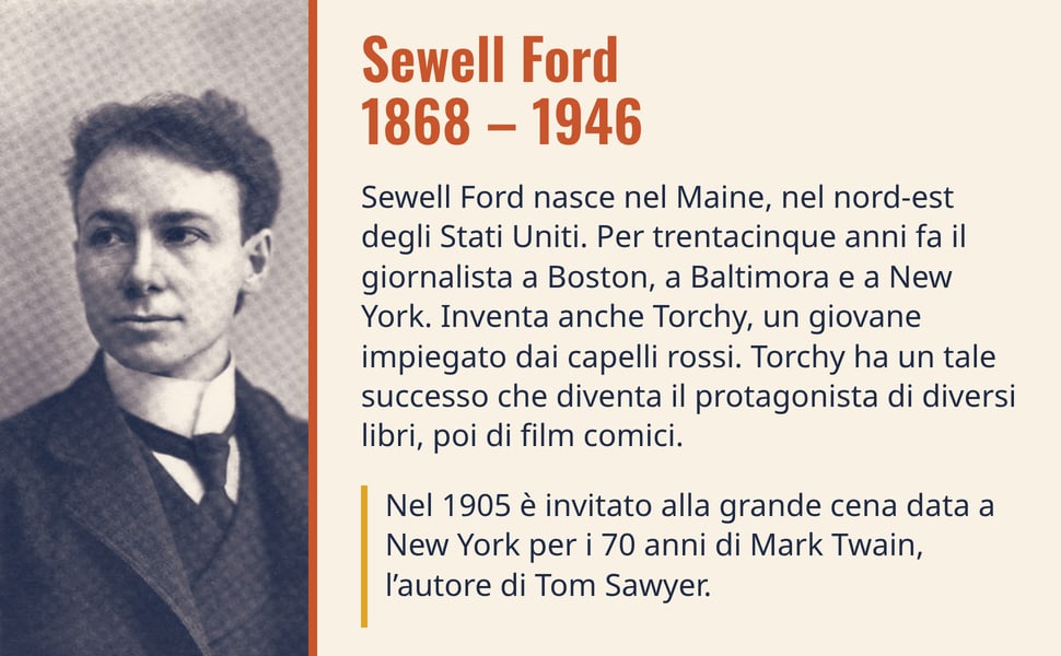 Sewell Ford 1868 – 1946. Sewell Ford nasce nel Maine, nel nord-est degli Stati Uniti. Per trentacinque anni fa il giornalista a Boston, a Baltimora e a New York. Inventa anche Torchy, un giovane impiegato dai capelli…