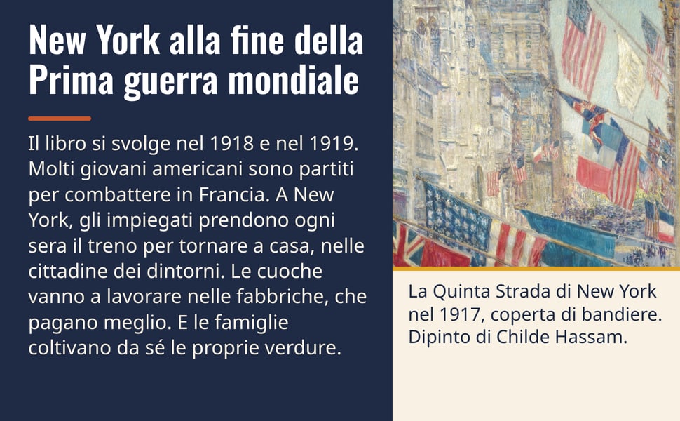 New York alla fine della Prima guerra mondiale. Il libro si svolge nel 1918 e nel 1919. Molti giovani americani sono partiti per combattere in Francia. A New York, gli impiegati prendono ogni sera il treno per tornare…