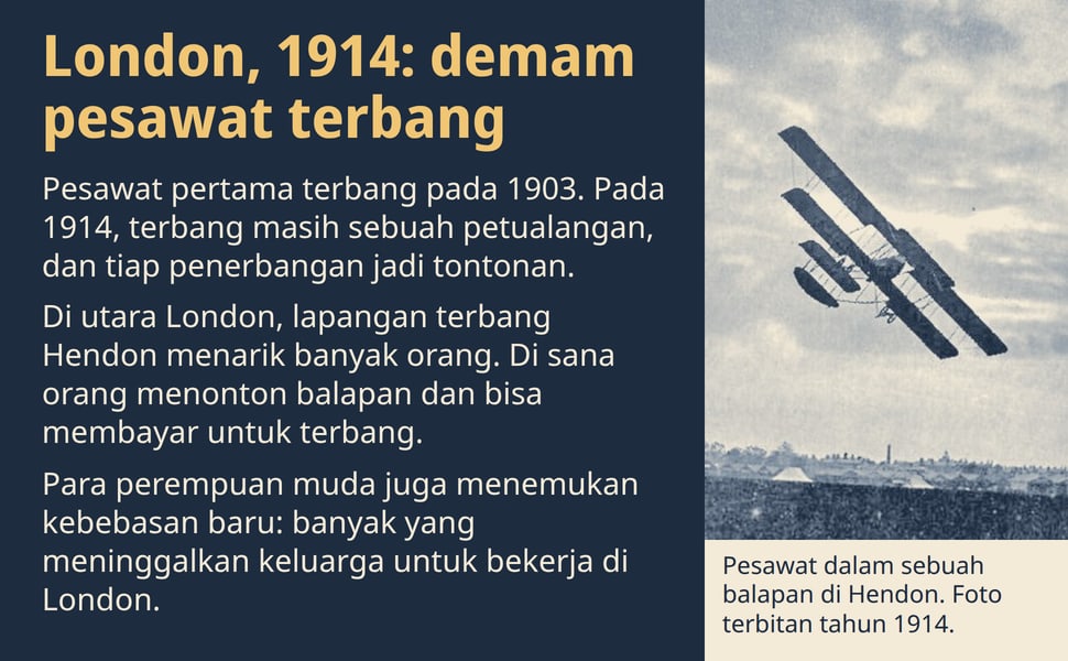 London, 1914: demam pesawat terbang. Pesawat pertama terbang pada 1903. Pada 1914, terbang masih sebuah petualangan, dan tiap penerbangan jadi tontonan.