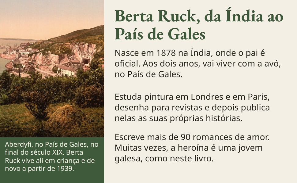Berta Ruck, da Índia ao País de Gales. Nasce em 1878 na Índia, onde o pai é oficial. Aos dois anos, vai viver com a avó, no País de Gales.