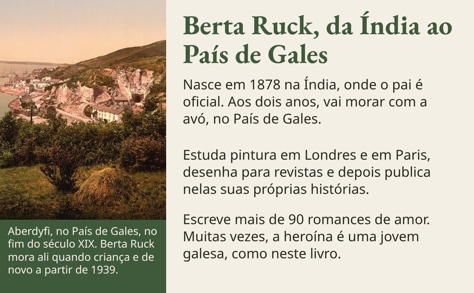 Berta Ruck, da Índia ao País de Gales. Nasce em 1878 na Índia, onde o pai é oficial. Aos dois anos, vai morar com a avó, no País de Gales.