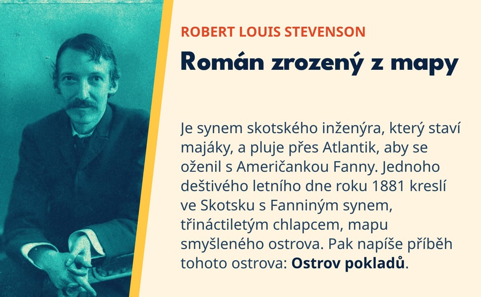 Román zrozený z mapy. Je synem skotského inženýra, který staví majáky, a pluje přes Atlantik, aby se oženil s Američankou Fanny. Jednoho deštivého letního dne roku 1881 kreslí ve Skotsku s Fanniným synem, třináctiletým…
