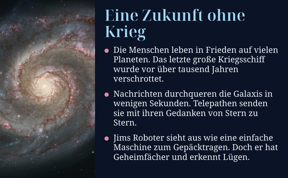Eine Zukunft ohne Krieg. Die Menschen leben in Frieden auf vielen Planeten. Das letzte große Kriegsschiff wurde vor über tausend Jahren verschrottet.