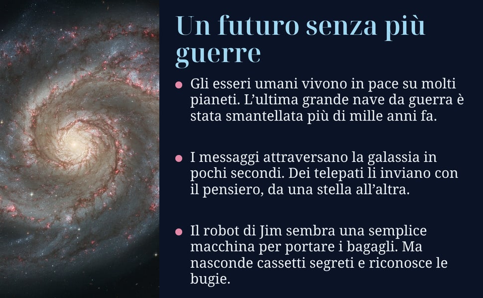 Un futuro senza più guerre. Gli esseri umani vivono in pace su molti pianeti. L’ultima grande nave da guerra è stata smantellata più di mille anni fa.