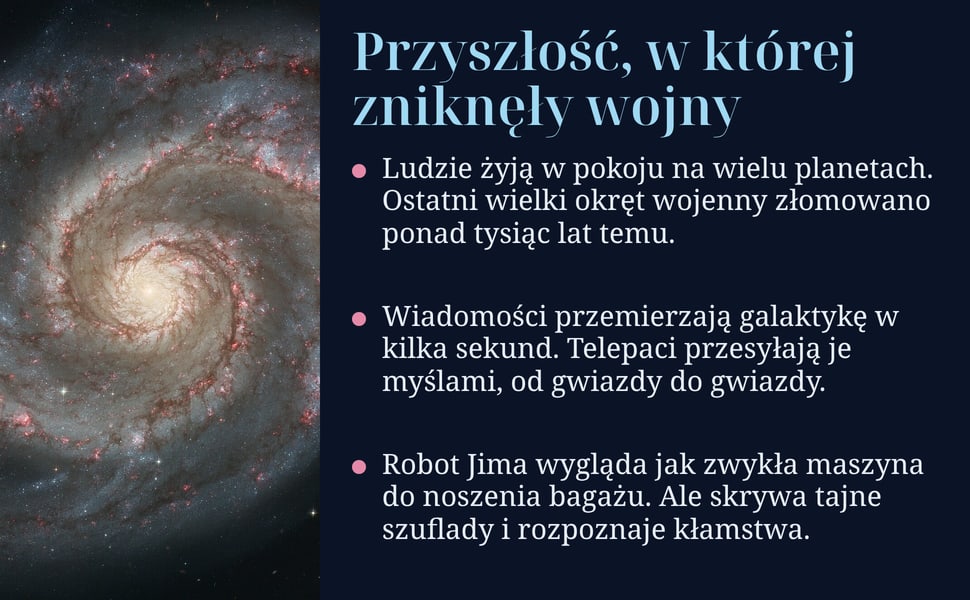 Przyszłość, w której zniknęły wojny. Ludzie żyją w pokoju na wielu planetach. Ostatni wielki okręt wojenny złomowano ponad tysiąc lat temu.