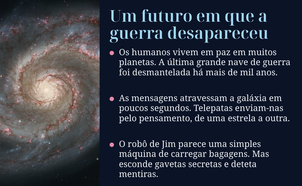Um futuro em que a guerra desapareceu. Os humanos vivem em paz em muitos planetas. A última grande nave de guerra foi desmantelada há mais de mil anos.