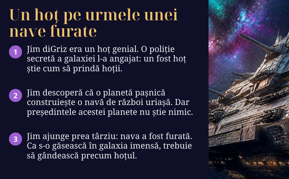 Un hoț pe urmele unei nave furate. Jim diGriz era un hoț genial. O poliție secretă a galaxiei l-a angajat: un fost hoț știe cum să prindă hoții.