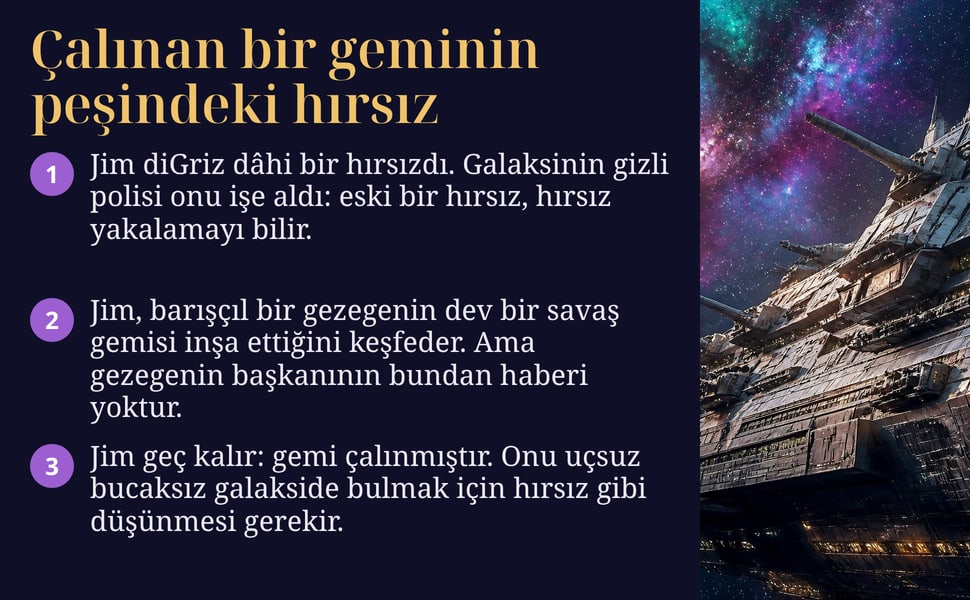 Çalınan bir geminin peşindeki hırsız. Jim diGriz dâhi bir hırsızdı. Galaksinin gizli polisi onu işe aldı: eski bir hırsız, hırsız yakalamayı bilir.